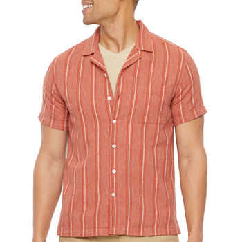 Mutual Weave Mens Regular Fit Short Sleeve Striped Button-Down Shirt