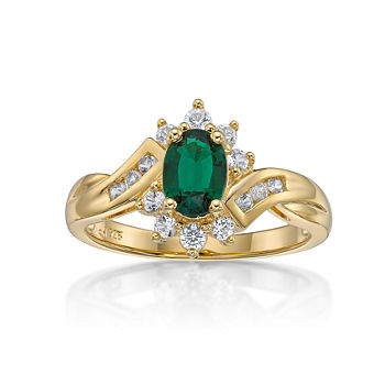 Lab-Created Emerald White Sapphire 14K Gold Over Silver Cocktail Ring