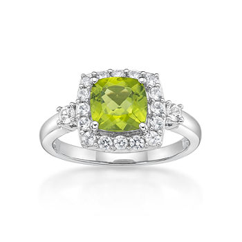 Womens Genuine Green Peridot Sterling Silver Halo Cocktail Ring
