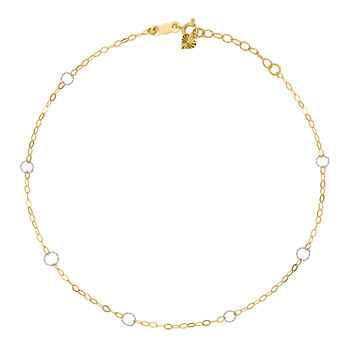 14K Two Tone Gold 9 Inch Solid Round Ankle Bracelet
