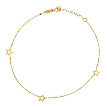 14K Gold 9 Inch Solid Star Ankle Bracelet