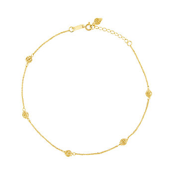 14K Two Tone Gold 10 Inch Solid Bead Ankle Bracelet