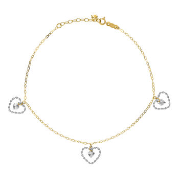 14K Two Tone Gold 9 Inch Solid Heart Ankle Bracelet