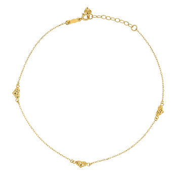 14K Gold 9 Inch Solid Cable Heart Ankle Bracelet