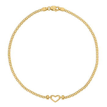 14K Gold 10 Inch Solid Heart Ankle Bracelet