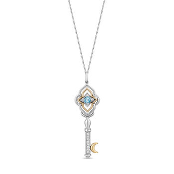 Enchanted Disney Fine Jewelry Womens Diamond Accent Genuine Blue Topaz 14K Gold Over Silver Sterling Silver Aladdin Princess Jasmine Pendant Necklace