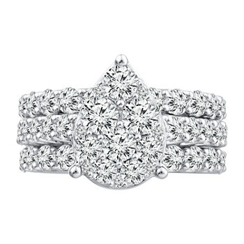 Womens 4 CT. T.W. Genuine White Diamond 10K White Gold Pear Engagement Ring