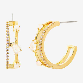 Sparkle Allure Cubic Zirconia 14K Gold Over Brass Hoop Earrings