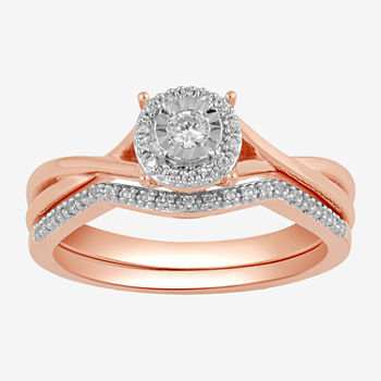 Surrounded by Love Womens 1/6 CT. T.W. Genuine White Diamond 14K Rose Gold Over Silver Bridal Set