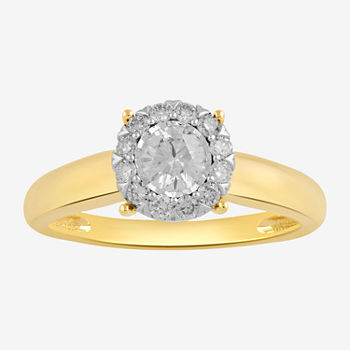 Womens 1/2 CT. T.W. Genuine White Diamond 10K Gold Round Halo Engagement Ring