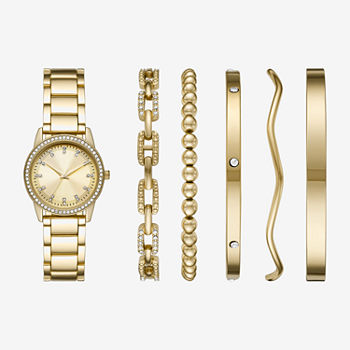 Ladies Sets Womens Crystal Accent Gold Tone 6-pc. Watch Boxed Set Fmdjset331