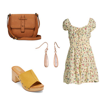 Smocked-Waist, Fit & Flare Dress, a.n.a Sandals & Crossbody Bag