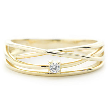 Silver Treasures Crossover Wrap Cubic Zirconia 24K Gold Over Silver Round Band