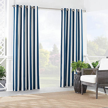 Waverly Solstice Stripe Light-Filtering Grommet Top Single Outdoor Curtain Panel
