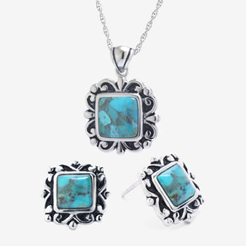 Enhanced Blue Turquoise Sterling Silver 2-pc. Jewelry Set