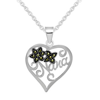 Sparkle Allure Nana Marcasite Pure Silver Over Brass 18 Inch Cable Heart Pendant Necklace