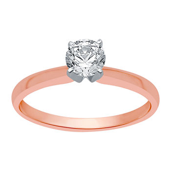 Womens 1/2 CT. T.W. Genuine White Diamond 10K Rose Gold Solitaire Engagement Ring