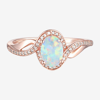 Womens Lab Created White Opal 10K Rose Gold Cocktail Ring