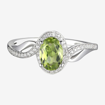 Womens Genuine Green Peridot 10K White Gold Oval Bypass  Cocktail Ring