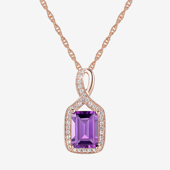 Womens Genuine Purple Amethyst 10K Rose Gold Pendant Necklace