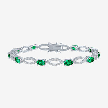 Simulated Green Emerald Sterling Silver Tennis Bracelet