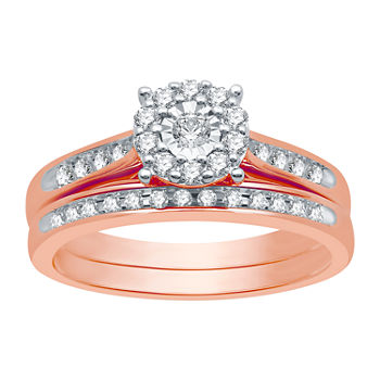I Said Yes Womens 3/8 CT. T.W. Lab Grown White Diamond 14K Rose Gold Over Silver Sterling Silver Round Bridal Set