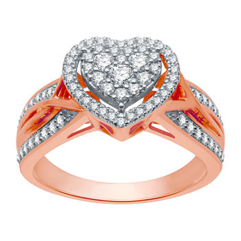 I Said Yes Womens 1/2 CT. T.W. Lab Grown White Diamond 14K Rose Gold Over Silver Sterling Silver Heart Engagement Ring