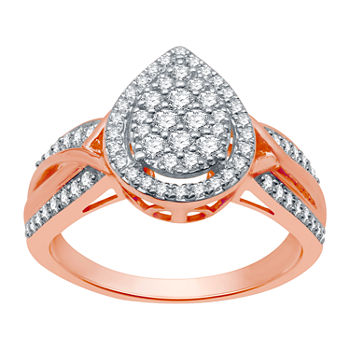 I Said Yes Womens 1/2 CT. T.W. Lab Grown White Diamond 14K Rose Gold Over Silver Sterling Silver Pear Halo Engagement Ring