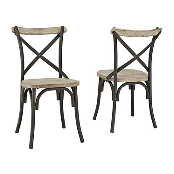 2-pc. Reclaimed Wood Industrial Metal Dining Chairs