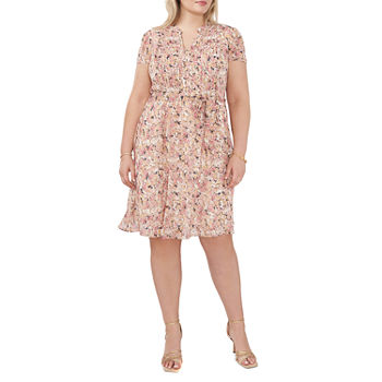 MSK Plus Short Sleeve Floral Shirt Dress