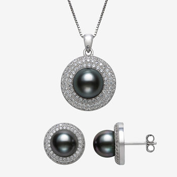 Black Cultured Tahitian Pearl Sterling Silver 2-pc. Jewelry Set