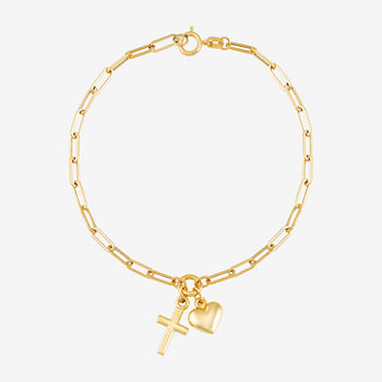 Religious Jewelry 14K Gold Cross Charm Bracelet