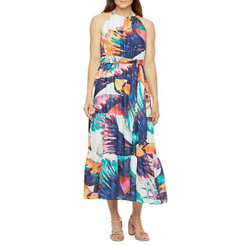 Robbie Bee Petite Sleeveless Tropical Print Maxi Dress