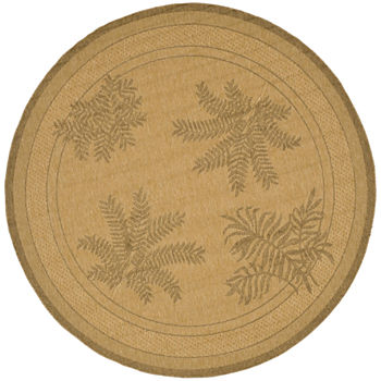 Courtyard Large Palm Fronds Indoor/Outdoor Round Rug