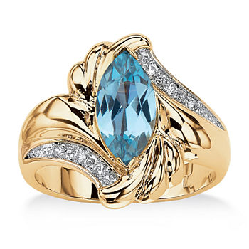 Womens 2 CT. T.W. Blue Cubic Zirconia 14K Gold Over Brass Cocktail Ring