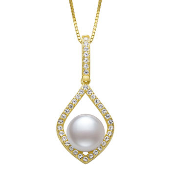 Womens Lab Created White Cultured Freshwater Pearl 14K Gold Over Silver Pendant Necklace