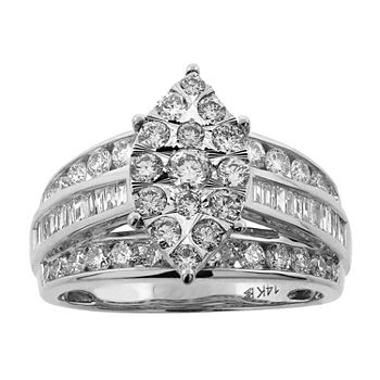 Womens 1 1/2 CT. T.W. Genuine White Diamond 10K White Gold Marquise Side Stone Engagement Ring