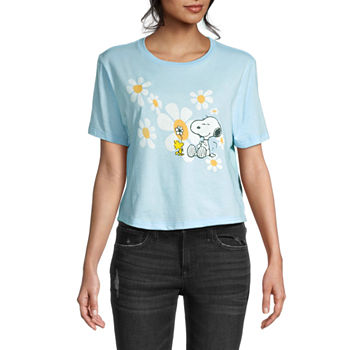 Juniors Womens Crew Neck Short Sleeve Snoopy Graphic T-Shirt