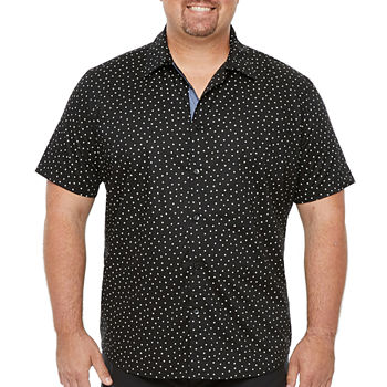 Shaquille O'Neal XLG Big and Tall Mens Regular Fit Short Sleeve Dots Button-Down Shirt