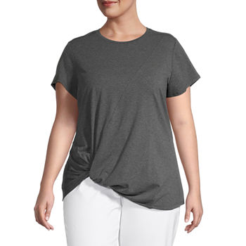 St. John's Bay Womens Plus Round Neck Short Sleeve T-Shirt