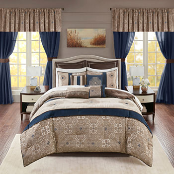 Madison Park Essentials Parker Jacquard Embroidered Pieced 24-pc. Complete Bedding Set with Sheets