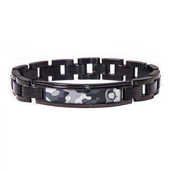 Mens Diamond-Accent Stainless Steel Camouflage ID Bracelet