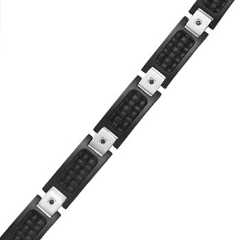 Mens 1/10 CT. T.W. Diamond Stainless Steel Leather Link Bracelet