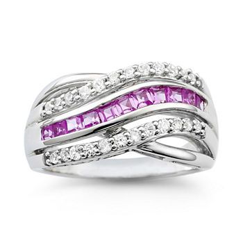Sterling Silver Lab Created Pink & White Sapphire Wave Ring