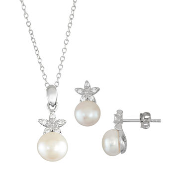 White Cultured Freshwater Pearl Sterling Silver Flower 2-pc. Jewelry Set