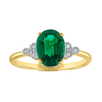Womens Lab Created Green Emerald 10K Gold Cocktail Ring
