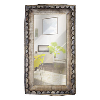 Large Rectangular Decorative Wall Mirror with Scalloped Wooden Frame Country Farmhouse Décor