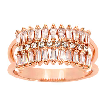 Sparkle Allure Clear Cubic Zirconia And Crystal Wide Band 14k Rose Gold Over Brass Cocktail Ring