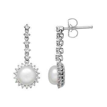 Certified Sofia™ Bridal Cultured Freshwater Pearl & Certified Sofia™ Cubic Zirconia Earrings