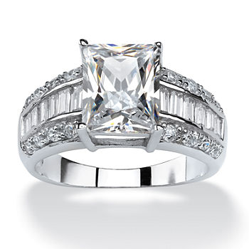 DiamonArt® Womens 5 CT. T.W. White Cubic Zirconia Platinum Over Silver Rectangular Engagement Ring